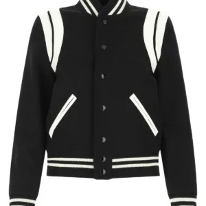 Black wool blend bomber jacket