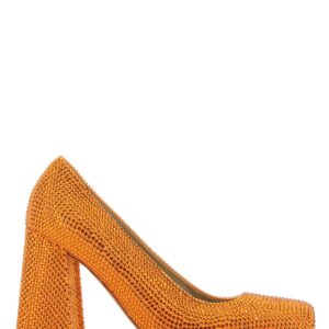 Orange leather and rhinestones Tower pumps