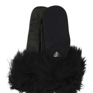 Black nylon and nappa leather gloves
