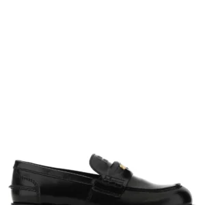 Black leather loafers