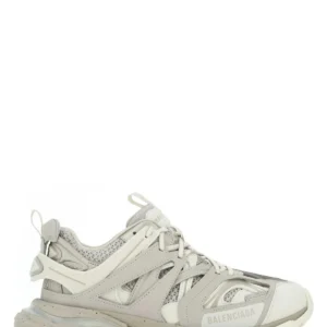 Dove grey synthetic leather and fabric sneakers
