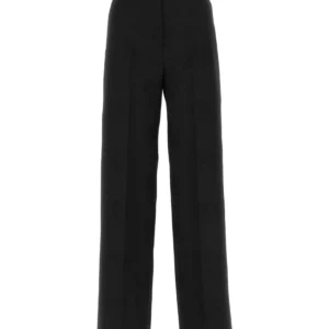 Black wool blend wide-leg pant