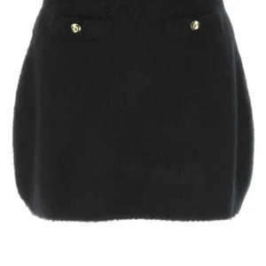 Black stretch wool blend mini skirt