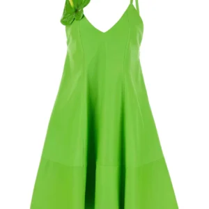 Fluo green leather mini dress