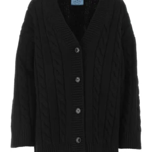 Black wool blend oversize cardigan