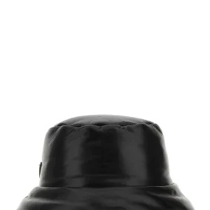 Black nappa leather padded hat