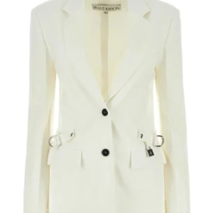 White stretch polyester blend blazer