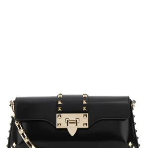 Black leather Rockstud shoulder bag