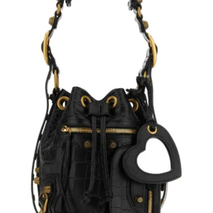 Black leather Le Cagole XS bucket bag