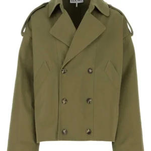 Green cotton trench coat