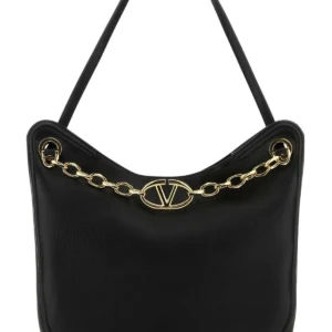 Black leather VLogo Moon shopping bag