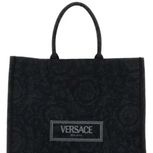 Embroidered fabric big Athena shopping bag
