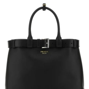 Black leather Prada Buckle large handbag