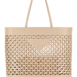 Sand leather shopping bag