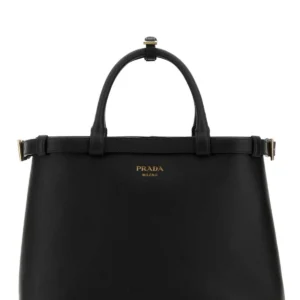 Black leather medium Prada Buckle handbag