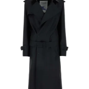 Black silk blend trench coat