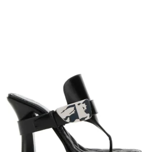 Black leather Bay thong mules