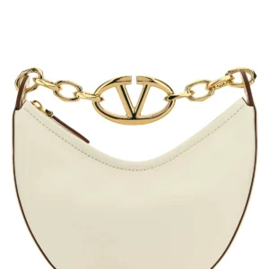 Ivory leather mini Hobo VLogo Moon handbag