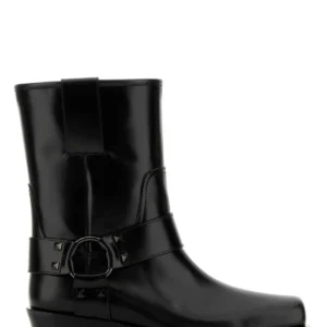 Black leather Biker Rockstud ankle boots