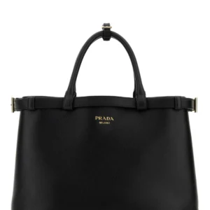 Black leather medium Prada Buckle handbag