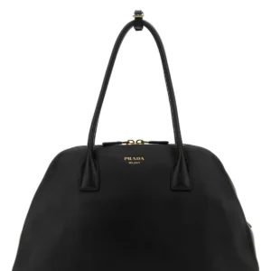 Black leather medium shopping bag