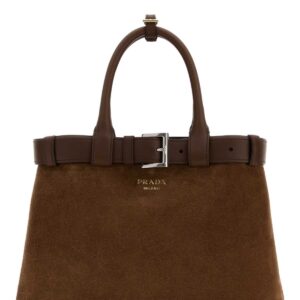 Brown suede Prada Buckle medium handbag