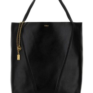Black leather large Spin shopping bag