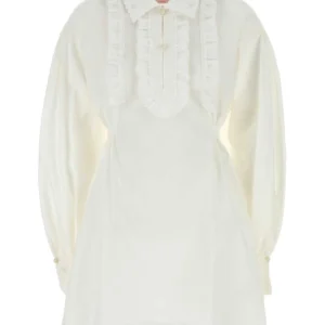 White cotto blend shirt dress