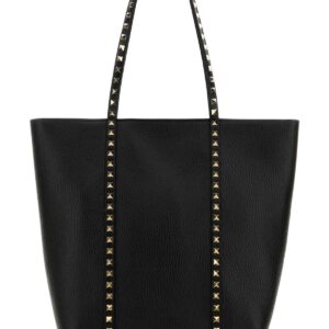 Black leather Rockstud shopping bag