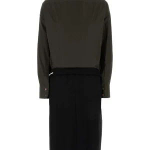Two-tone poplin and wool shirt dress