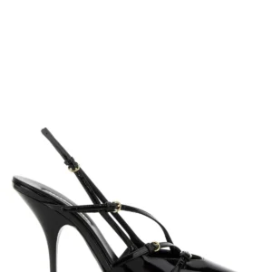 Black leather pumps