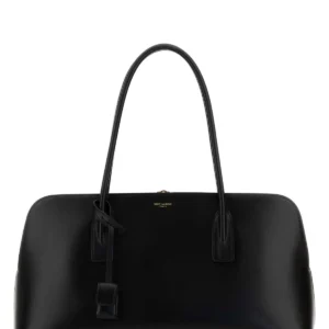 Black leather shopping bag