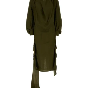 Olive green silk dress