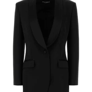 Black stretch wool blend blazer