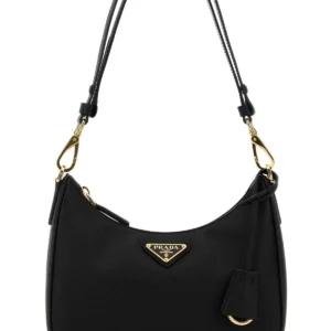 Black leather mini Prada Re-Edition shoulder bag