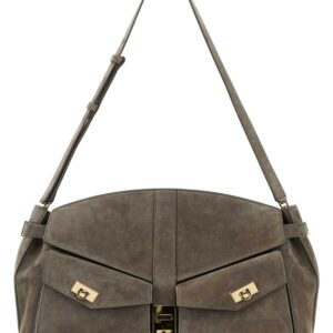 Grey suede shoulder bag