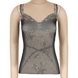 Printed stretch tulle top