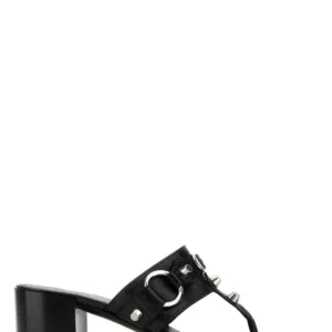 Black leather City thong mules
