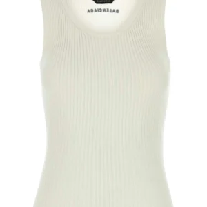 White stretch wool blend tank top
