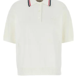 White stretch terry fabric polo shirt