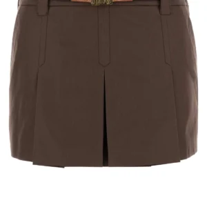 Brown cotton blend mini skirt