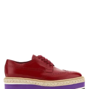 Red leather lace-up shoes