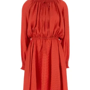 Coral silk mini dress
