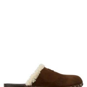 Brown suede clogs