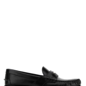Black leather loafers