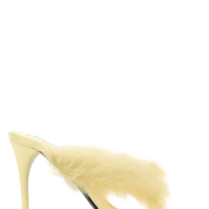 Pastel yellow leather thong mules