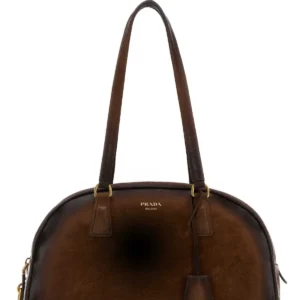 Brown suede medium Prada Bowling shoulder bag
