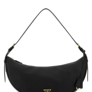 Black leather large Prada Demi-lune crossbody bag
