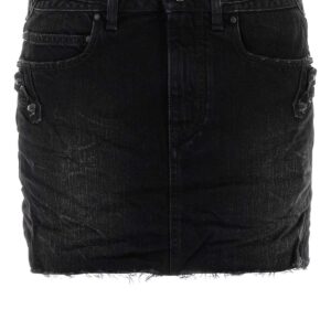 Black denim mini skirt