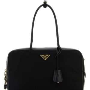Black leather and Re-Nylon handbag